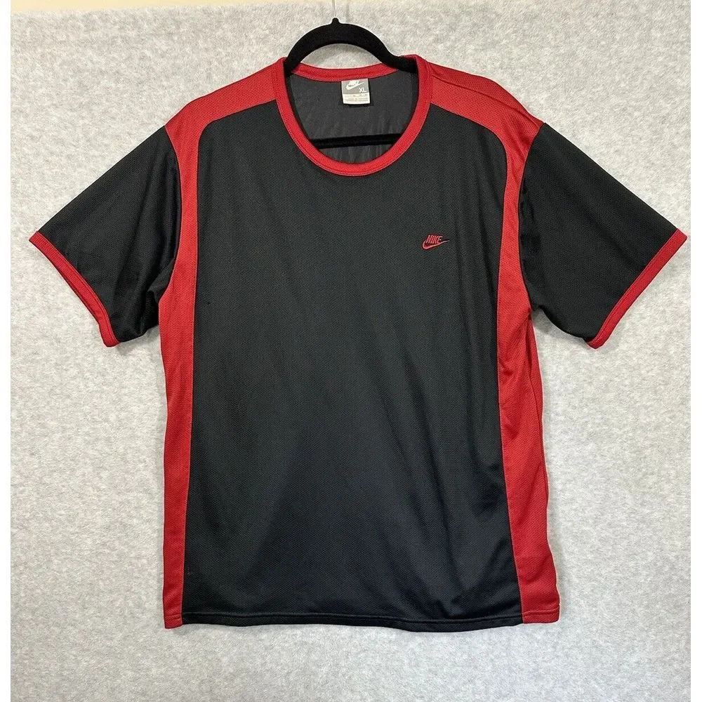 Nike Mesh Tee Xlarge Vintage NIKE Grey Tag Black/red Short Sleeve